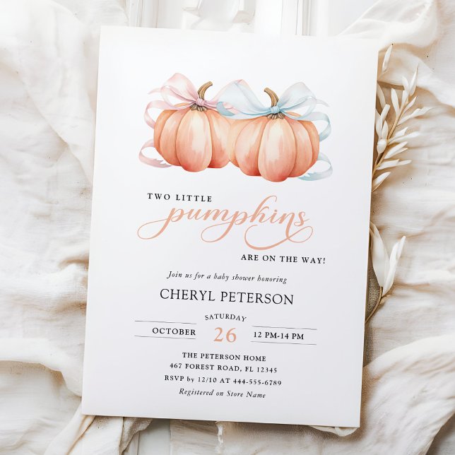 Invitation Fête de bébé garçon fille JUMEAUX Petites citrouil (Créateur téléchargé)