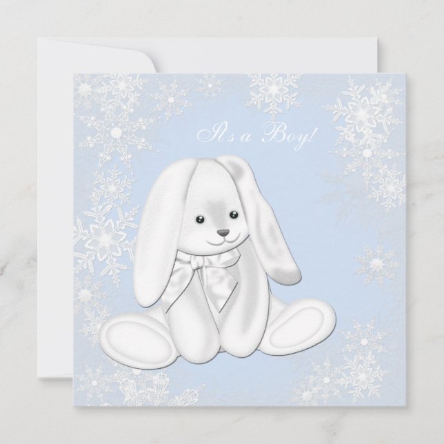 Invitation Fête de Bébé Garçon Flocon de Neige Bleu Hiver Mer (Devant)