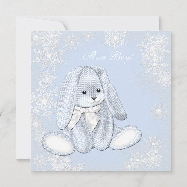 Invitation Fête de Bébé Garçon Flocon de Neige Bleu Hiver Mer (Devant)