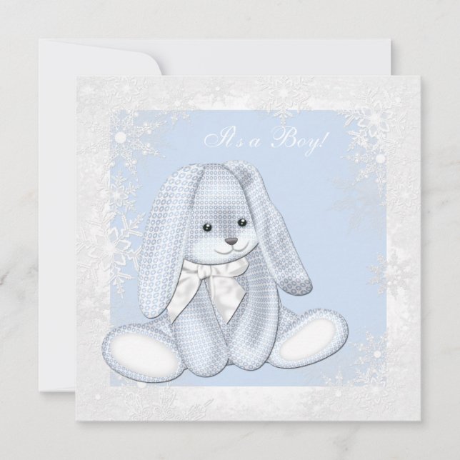 Invitation Fête de Bébé Garçon Flocon de Neige Bleu Hiver Mer (Devant)