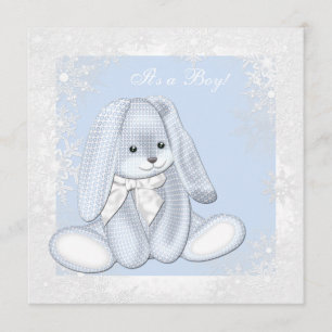Invitation Fête de Bébé Garçon Flocon de Neige Bleu Hiver Mer