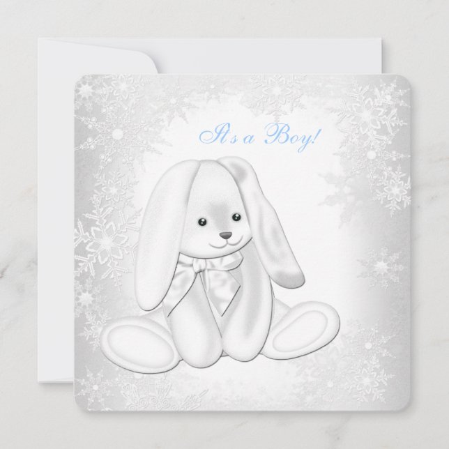 Invitation Fête de Bébé Garçon Flocon de Neige Bleu Hiver Mer (Devant)