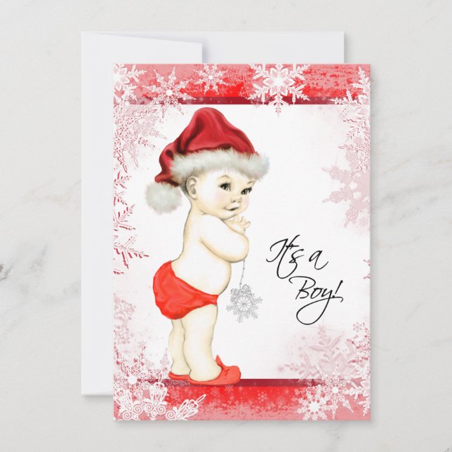 Invitation Fête de Bébé Garçon Flocon de Neige de Noël (Devant)
