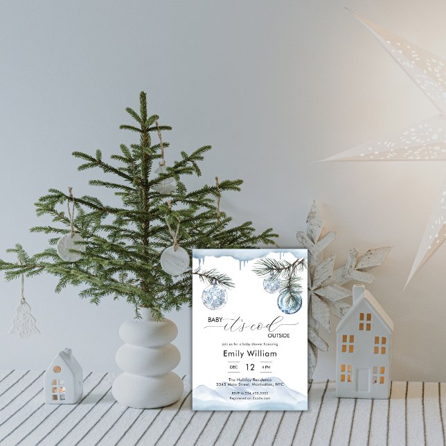 Invitation Fête de bébé garçon flocon de neige de Noël d'hive (Winter Christmas Snowflake Ball Boy Baby Shower Invitation)