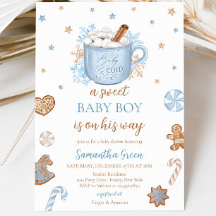 Invitation Fête de Bébé Garçon Hiver Bleu