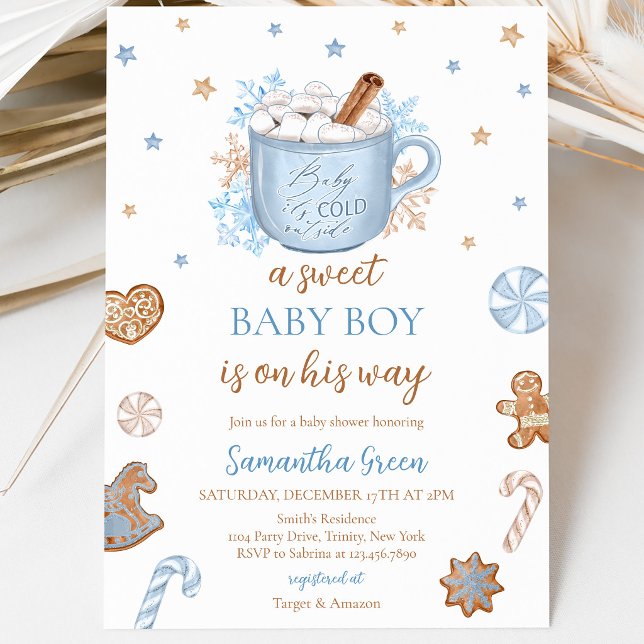 Invitation Fête de Bébé Garçon Hiver Bleu (Créateur téléchargé)