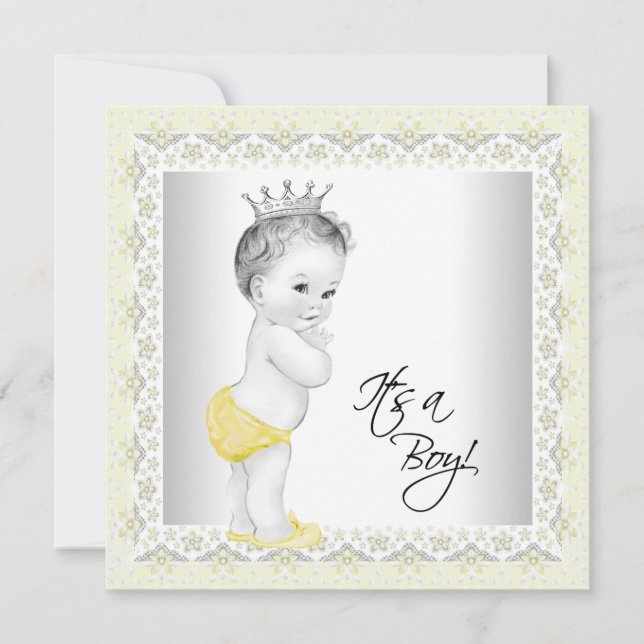 Invitation Fête de bébé garçon jaune et gris (Devant)