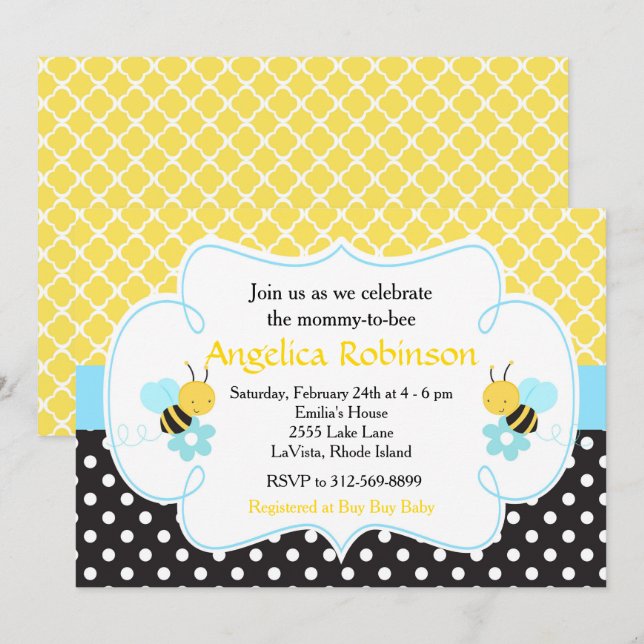 Invitation Fête de bébé garçon jaune et noir Bumble Bee (Devant / Derrière)