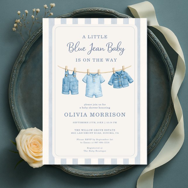 Invitation Fête de bébé garçon Jean Bleu Baby  (Créateur téléchargé)
