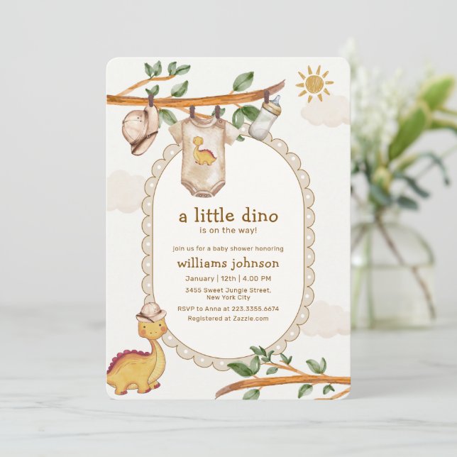 Invitation Fête de bébé garçon Jungle Dinosaur Lingerie (Debout devant)