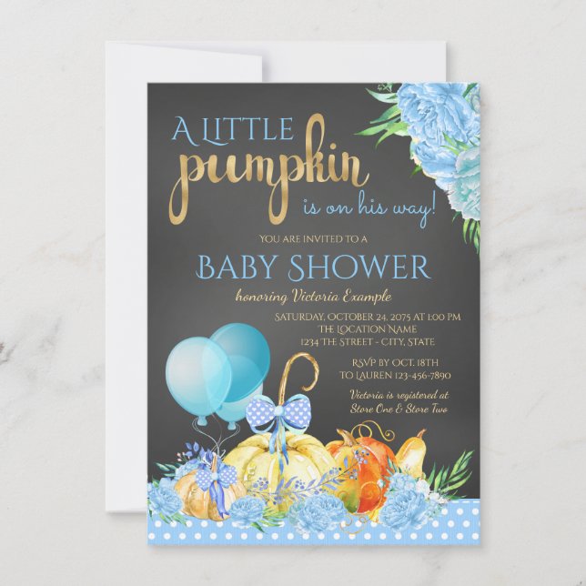 Invitation Fête de bébé garçon Little Pumpkin Tableau d'école (Devant)