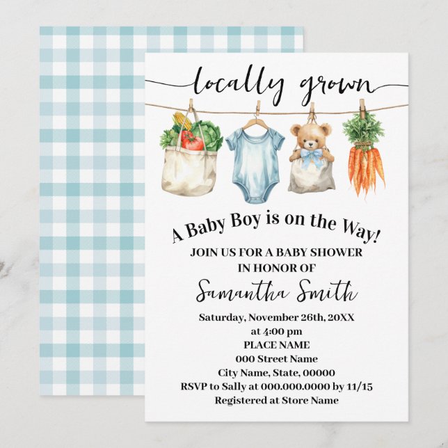 Invitation Fête de Bébé Garçon Local Né en Route (Devant / Derrière)