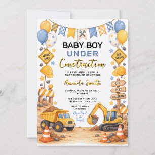 Invitation Fête de Bébé Garçon Mignon sous Chantier de Constr