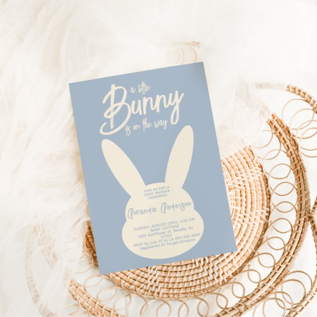 Invitation Fête de bébé garçon Modern Blue Bunny (Créateur téléchargé)