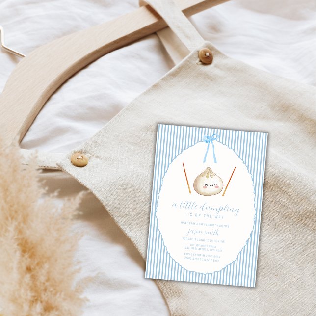 Invitation Fête de bébé garçon moderne bleu Asiatique Boulett (Blue Modern Boy Bow Asian Dumpling Baby Shower Invitation)