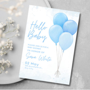 Invitation Fête de bébé garçon Moderne Minimaliste Ballon Ble