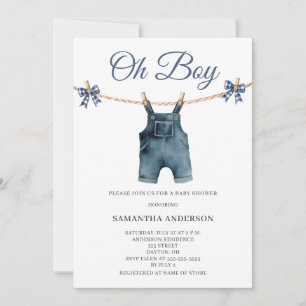 Invitation Fête de Bébé Garçon Moderne Oh Garçon Salopette