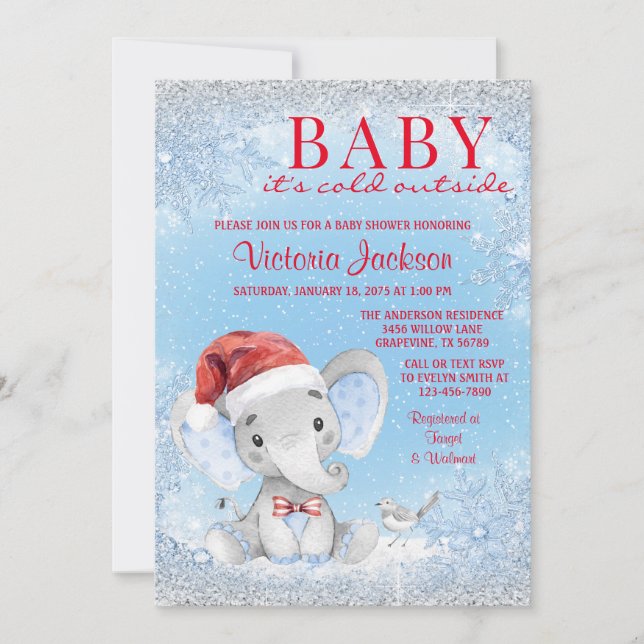 Invitation Fête de bébé garçon Noël Éléphant (Devant)
