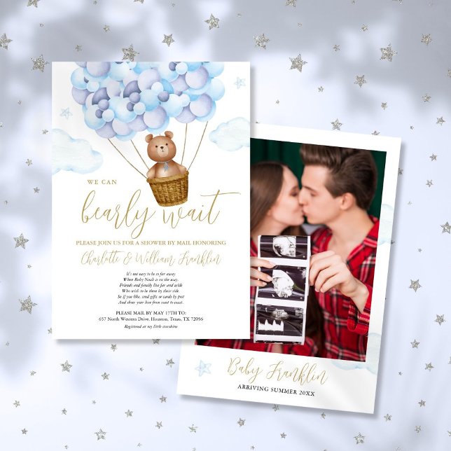 Invitation Fête de bébé garçon Ourson à peine attendre par la (Bearly Wait Boy Baby Shower By Mail Photo Invitation)