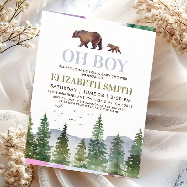 Invitation Fête de Bébé Garçon Ourson de Forêt (Créateur téléchargé)