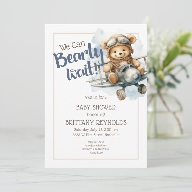 Invitation Fête de bébé garçon Ourson Nous Pouvons à peine at (Debout devant)
