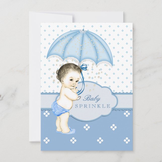 Invitation Fête de bébé garçon paillettes Bleu Garçon (Devant)