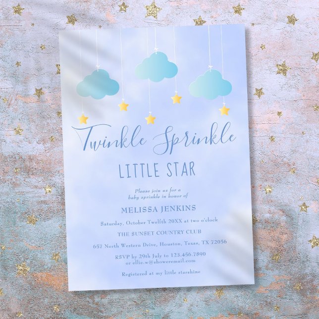Invitation Fête de Bébé Garçon Petite Étoile Brillante Boy Bl (Twinkle Sprinkle Little Star Boy Blue Baby Shower Invitation)