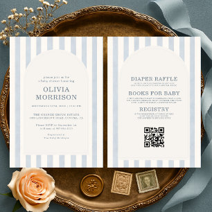 Invitation Fête de bébé garçon rayures bleues Tout en Un
