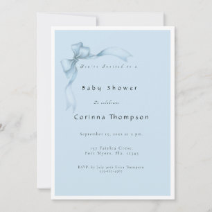 Invitation Fête de Bébé Garçon Ruban à Nœud Bleu Moderne