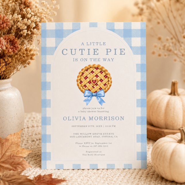 Invitation Fête de Bébé Garçon Ruban Bleu Gingham Cutie Pie (Créateur téléchargé)