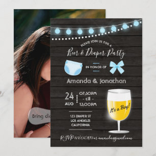 Invitation Fête de bébé garçon rustique à bière et couches da