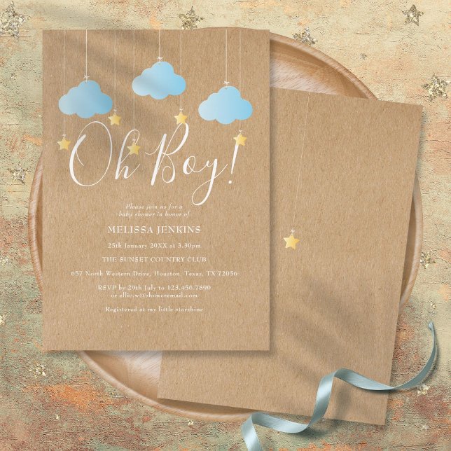 Invitation Fête de Bébé Garçon Rustique Twinkle Twinkle Oh Bo (Rustic Twinkle Twinkle Oh Boy Baby Shower Invitation)