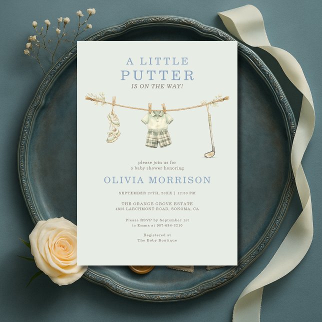Invitation Fête de bébé garçon Sage Green Golf Little Putter (Créateur téléchargé)