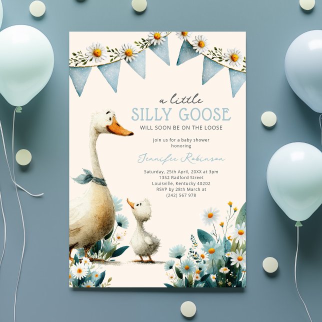 Invitation Fête de bébé garçon Silly Goose Blue (Créateur téléchargé)