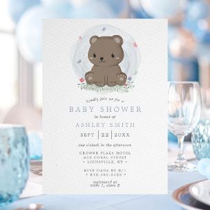 Invitation Fête de Bébé Garçon Simple et Mignonne avec Ours B
