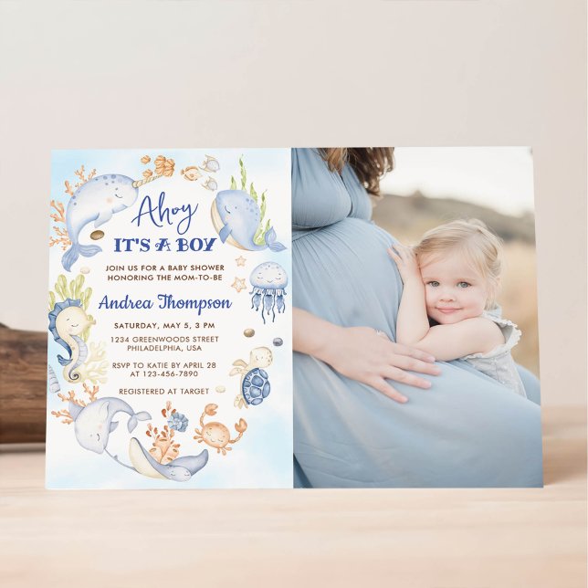 Invitation Fête de bébé garçon Sous la mer bleu Ahoy (Créateur téléchargé)