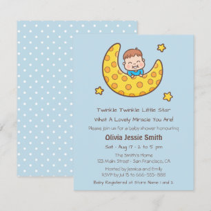 Invitation Fête de Bébé Garçon sur la Lune Berceuse Étoile