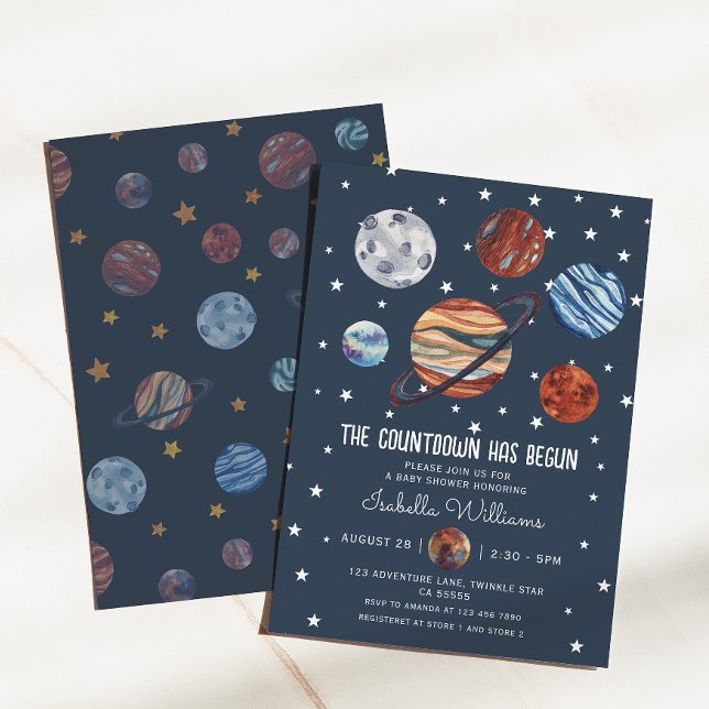 Invitation Fête de Bébé Garçon Thème Planètes Espace (Créateur téléchargé)