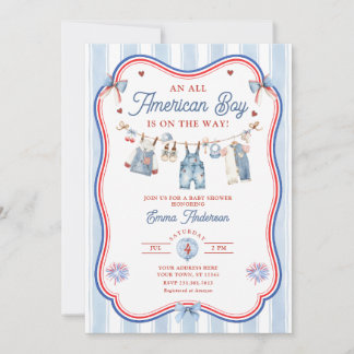 Invitation Fête de Bébé Garçon Tout à Fait Américain Tout en