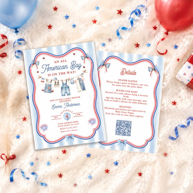 Invitation Fête de Bébé Garçon Tout à Fait Américain Tout en  (Créateur téléchargé)