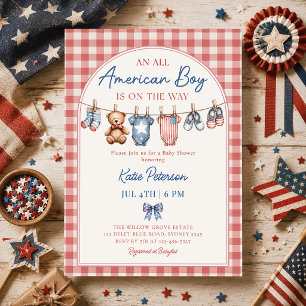 Invitation Fête de bébé garçon tout américain Red White & Due