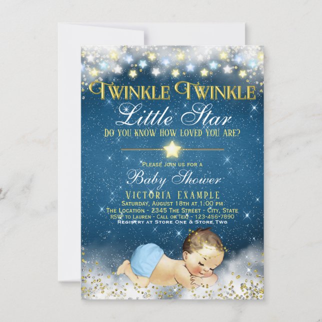 Invitation Fête de bébé garçon Twinkle Twinkle Little Star (Devant)