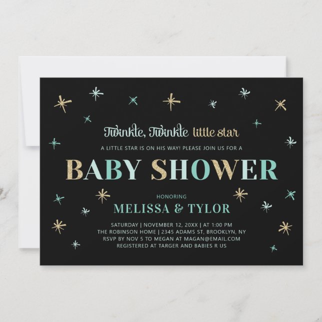 Invitation Fête de Bébé Garçon Twinkle Twinkle Little Star (Devant)