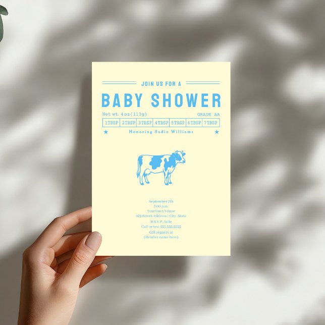 Invitation Fête de Bébé Garçon Vache au Beurre Bleu (Créateur téléchargé)