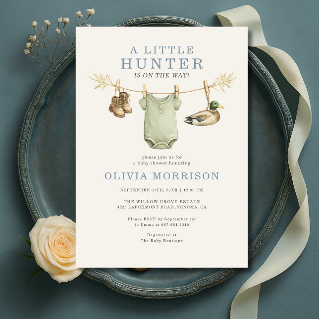 Invitation Fête de bébé garçon vêtements à linge chasse au ca (Créateur téléchargé)