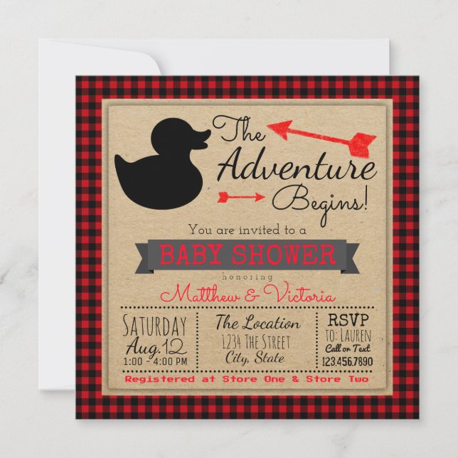 Invitation Fête de bébé garçons canard plaid de Buffalo bûche (Devant)