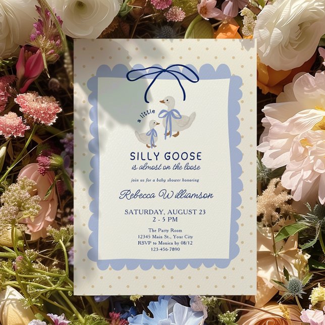 Invitation Fête de bébé Garçons Oie Bleue Ridicule (Silly Goose Boys Baby shower Invite)