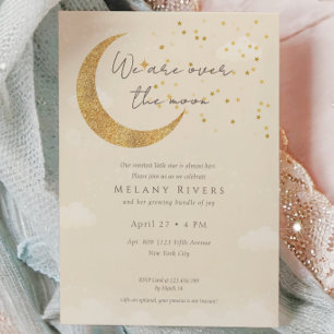 Invitation Fête de Bébé Genre Neutre Au-Dessus de la Lune Éto