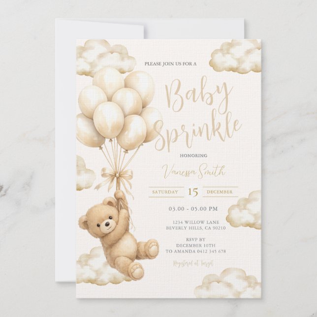 Invitation Fête de bébé genre neutre avec ours (Devant)
