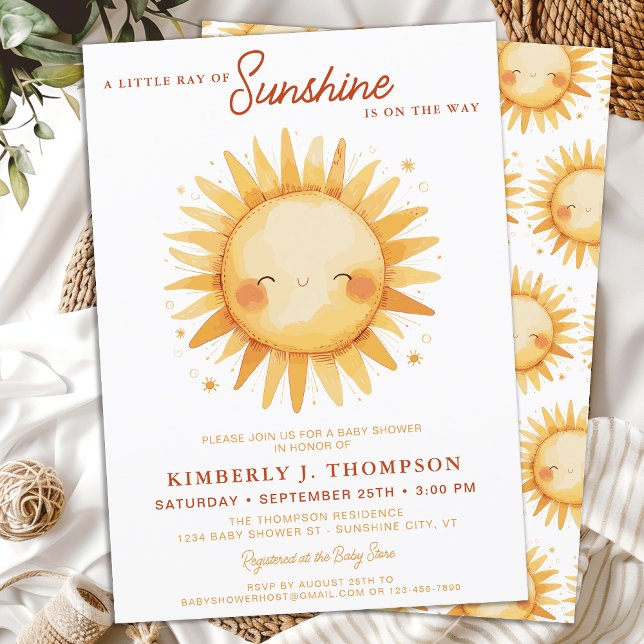 Invitation Fête de bébé genre neutre boho mignon soleil (Créateur téléchargé)